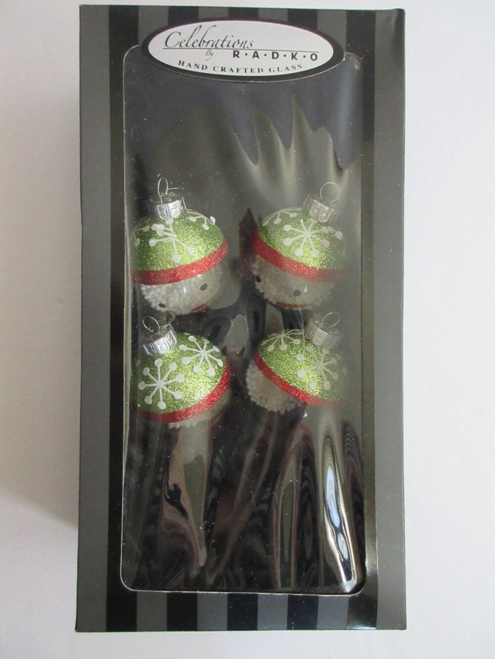 4 Christopher Radko Celebrations Snow Globe Snowman Glass Christmas Ornaments